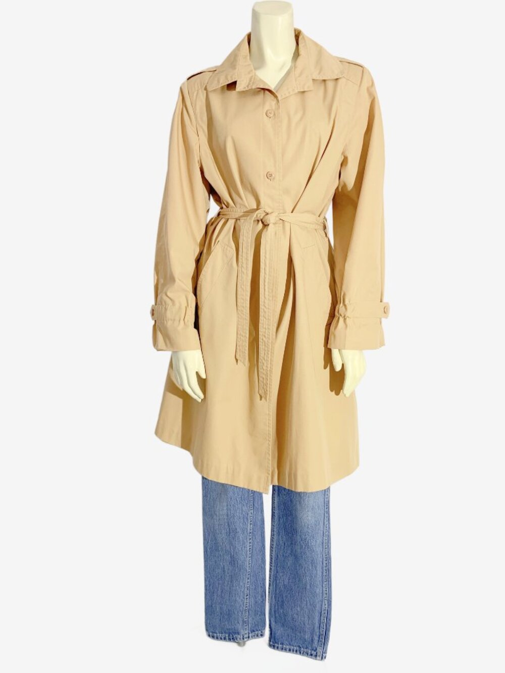 Vintage Belted Tan Trench Coat  / size Small